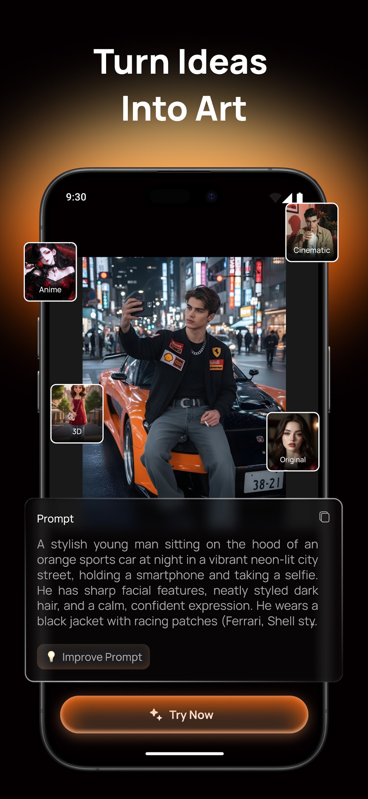Geniuz store preview showing text-to-image creation and visual styles